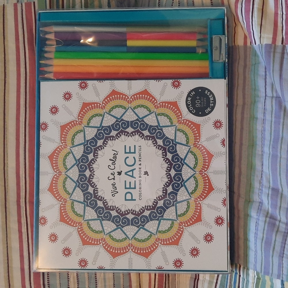 Coloring Book Colored Pencils Pencil Sharpener Peace Mandala Color Boxed Set